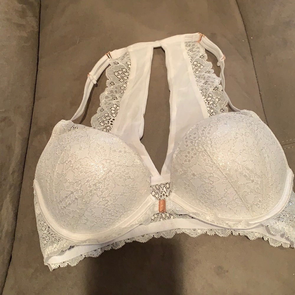 PINK Victoria’s Secret Racerback style push up bra. Clasps in front, size 34D